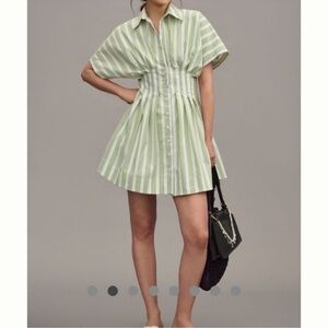 Anthropologie Exquise Tobbie Button Front Pleated Waist Mini Dress medium